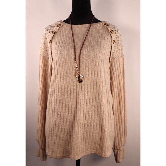 Cure Women's Beige Knit Sweater with Button Detail & Textured Shoulders Size S - Picture 1 of 12